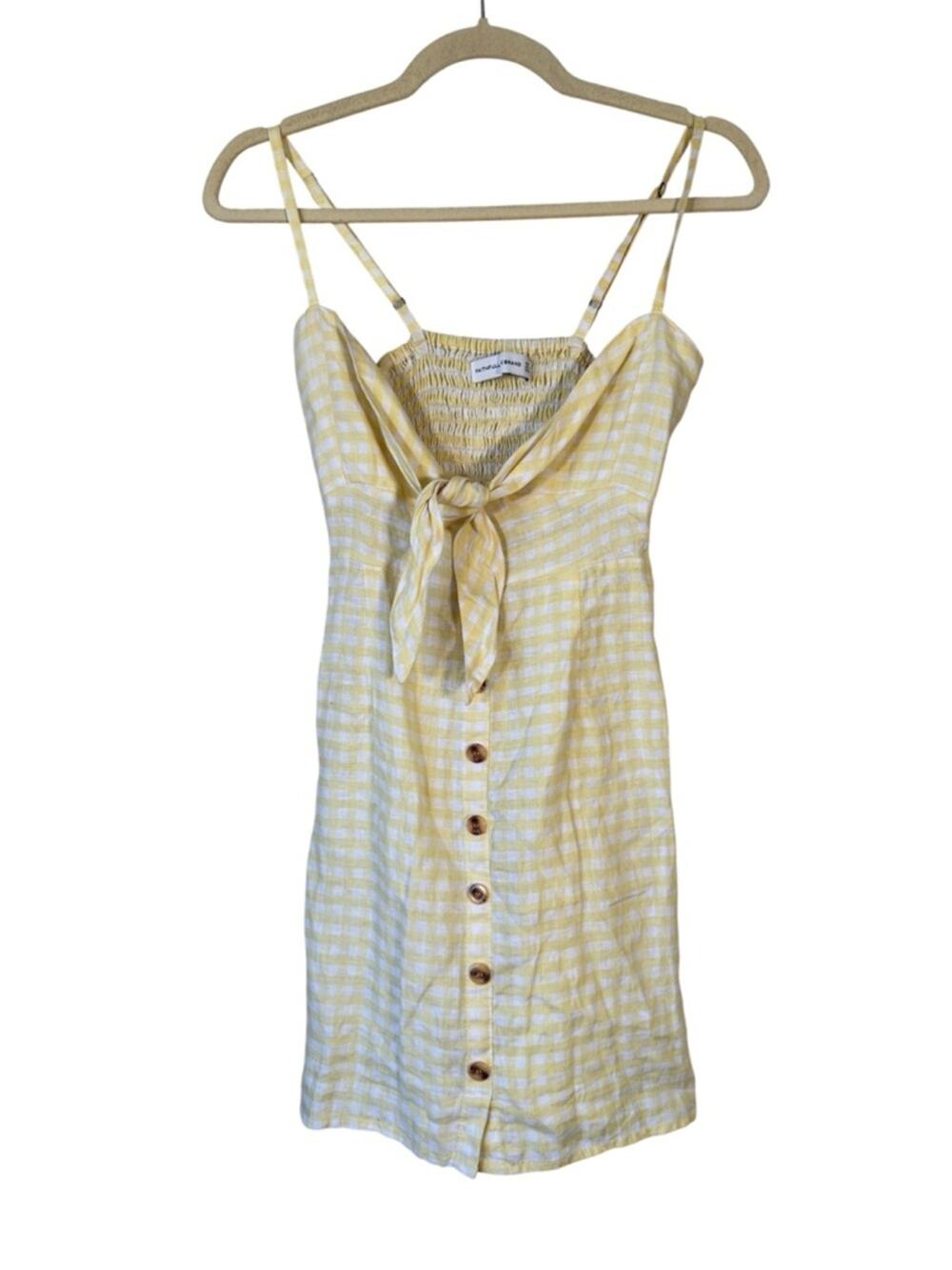Faithful The Brand Yellow Plaid Smocked Mini Dress Womens 4 Casual Sun Beachy